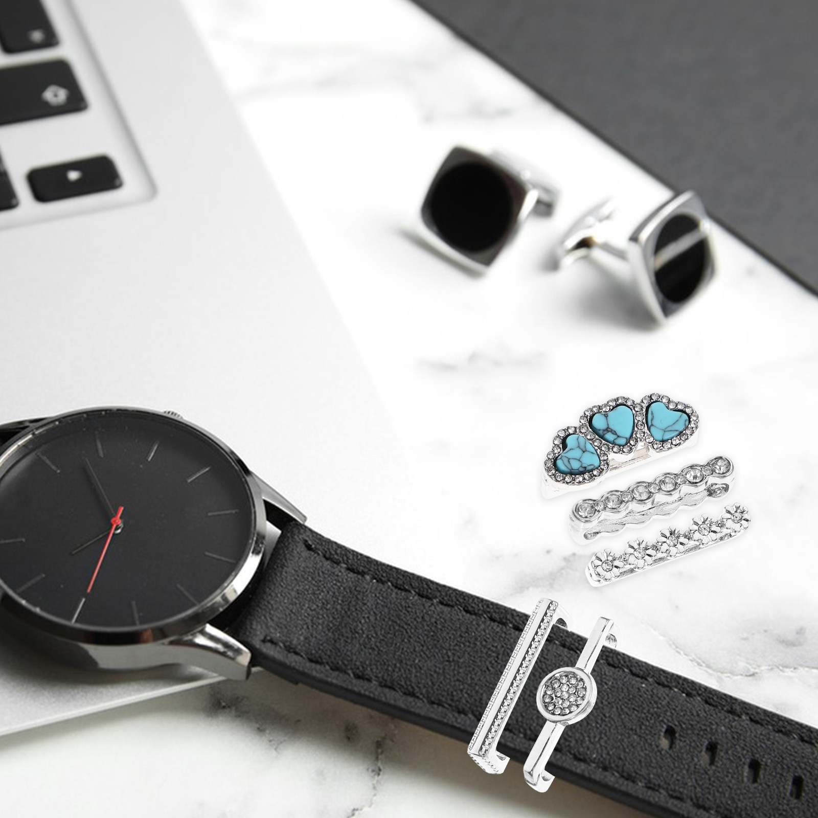 Smartwatch Straps & Accessories - ชุดตกแต่งสายนาฬิกาอัจฉริยะ 5 ชิ้น วัสดุอัลลอยด์คุณภาพสูง ไม่ซีดจาง ทนต่อการเสียรูป