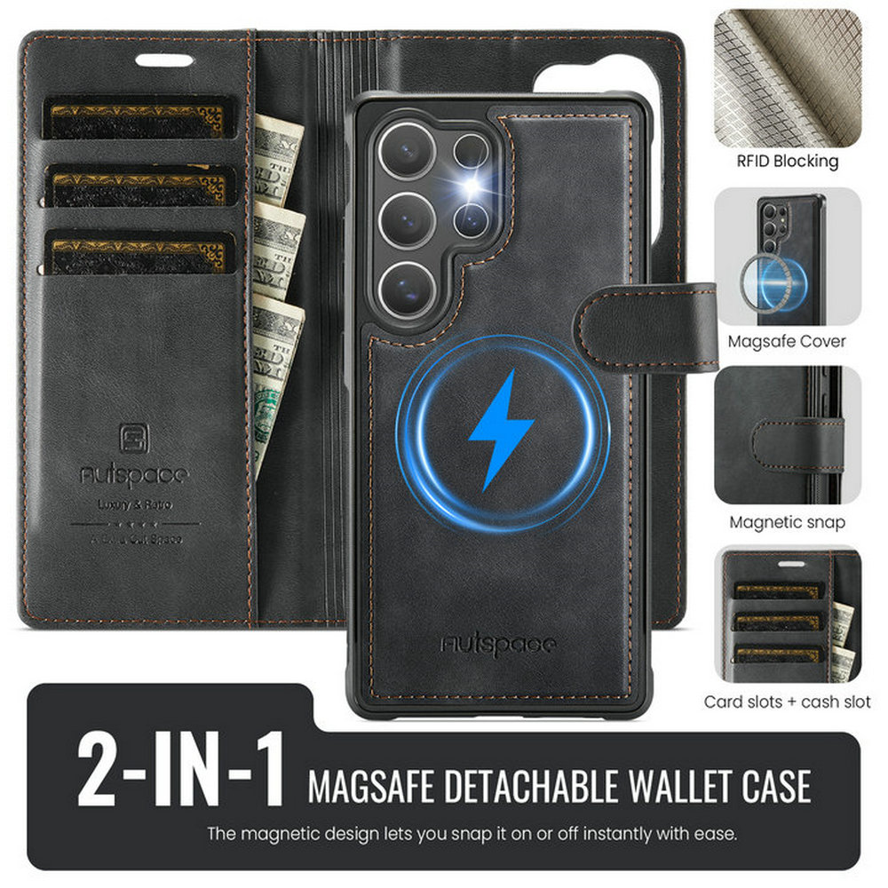Magnetic Charging Stand - เคสหนังแบบพลิกพร้อมที่ชาร์จไร้สาย 2 in 1 สำหรับ Samsung