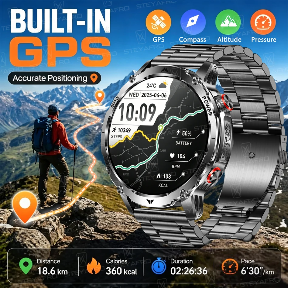 Smartwatch M Active - สมาร์ทวอทช์ทหารสำหรับผู้ชายพร้อม GPS แบตเตอรี่ 1100mAh กันน้ำ 10ATM