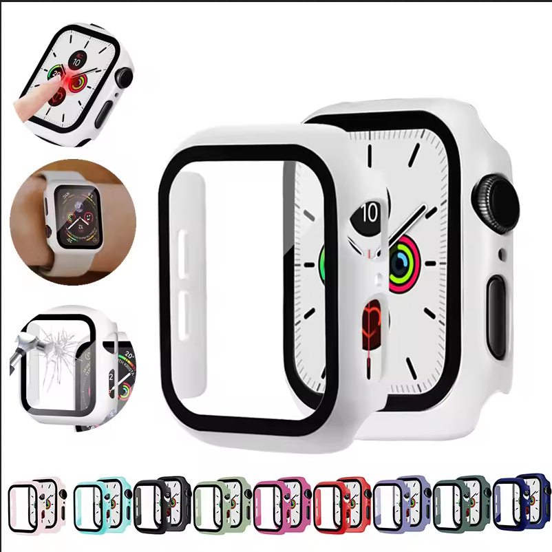 Watch Case Bumper - กระจกนิรภัย+ฝาครอบสำหรับแอปเปิ้ลวอทช์ 11 10 42 มม.46 มม.PC