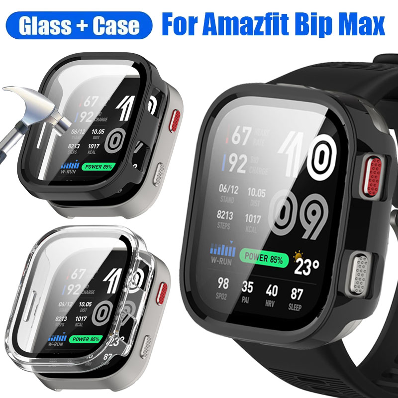 Amazfit Smartwatch Accessories - กระจกนิรภัย + เคสสำหรับอมาซฟิต บิพ แม็กซ์ตัวป้องกันหน้าจอป้องกันรอยขีดข่วนกันชนฝาครอบ PC