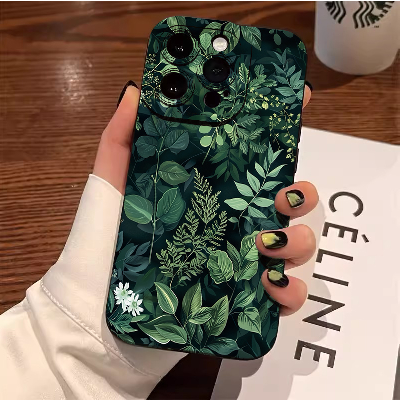 Samsung Galaxy A55 - เคสโทรศัพท์ลายใบปาล์มและดอกไม้สำหรับ Samsung Galaxy S26 S25 Ultra