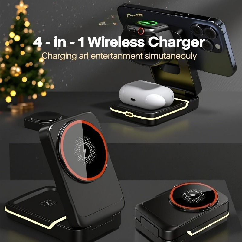 Wireless Charger Watch - แท่นชาร์จไร้สายแบบพับได้ 3 in 1 แม่เหล็ก สำหรับ