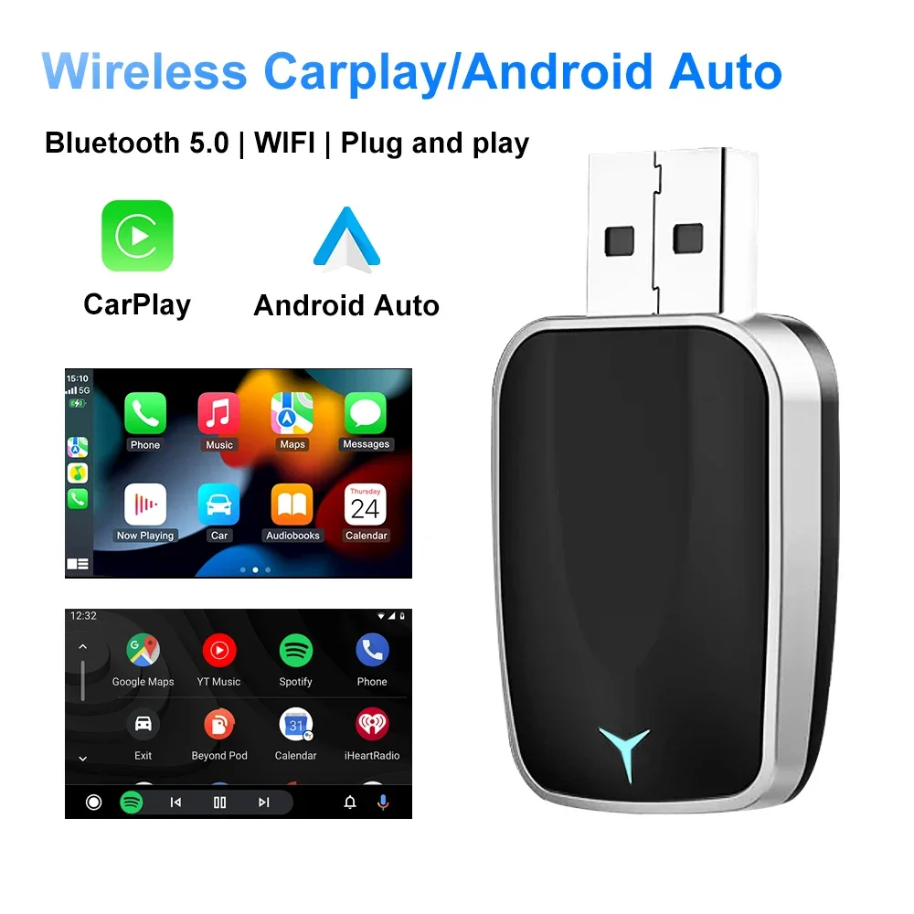 Smartwatch Universal - 2025 แบบมีสายไร้สาย CarPlay Android Auto อะแดปเตอร์ไร้สาย