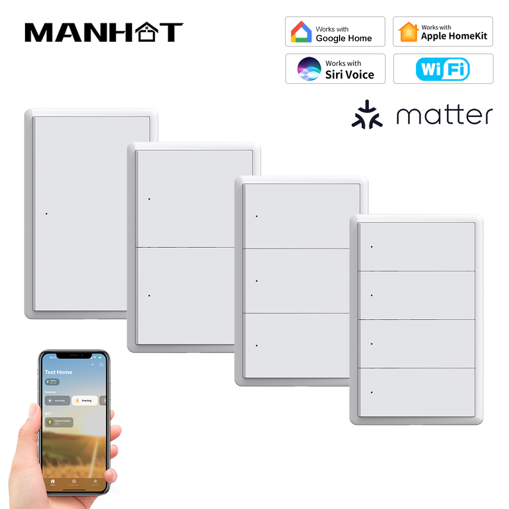 Smart Accessories - สวิตช์ไฟอัจฉริยะ MANHOT Homekit WiFi แบบไม่ต้องใช้สายนิวทรัล สวิตช์แบบกดปุ่ม