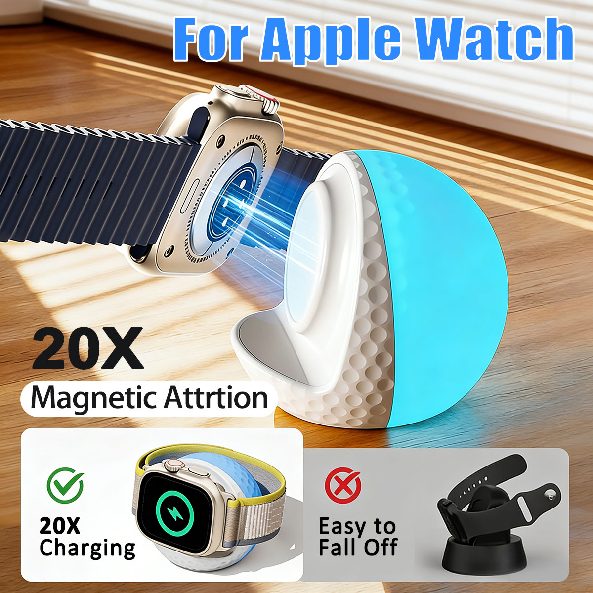 Magnetic Charging Stand - แท่นชาร์จไร้สายแบบพกพาพร้อมไฟ RGB สำหรับ Apple Watch Series