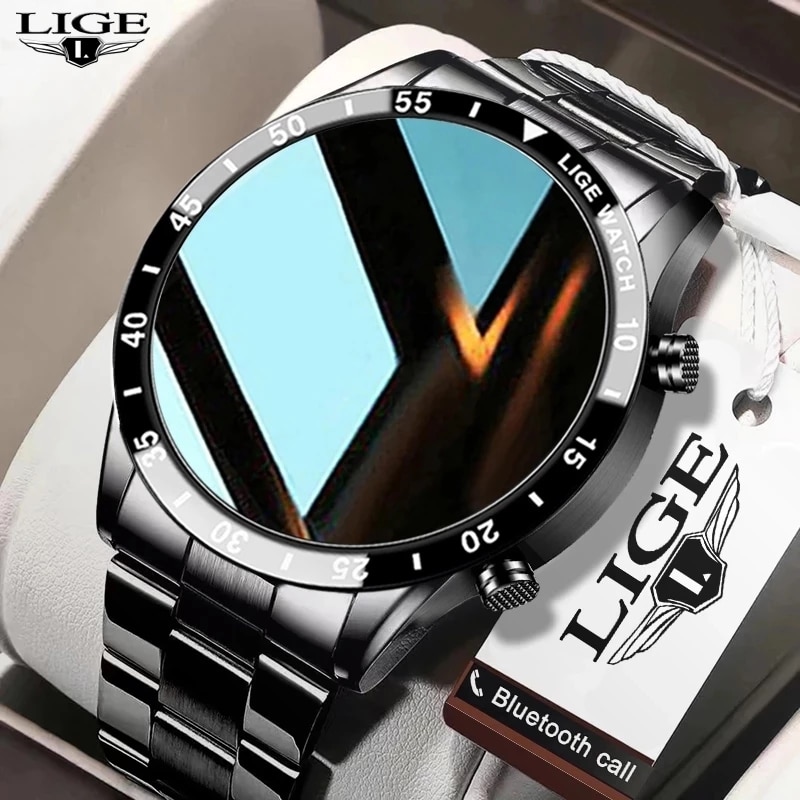 Smartwatch Instagram - Lige นาฬิกาอัจฉริยะ2024ผู้ชาย, นาฬิกาอัจฉริยะหน้าจอสัมผัสวงกลมเต็มรูปแบบกันน้ำกิจกรรมกีฬาฟิตเนสนาฬิกา + กล่อง