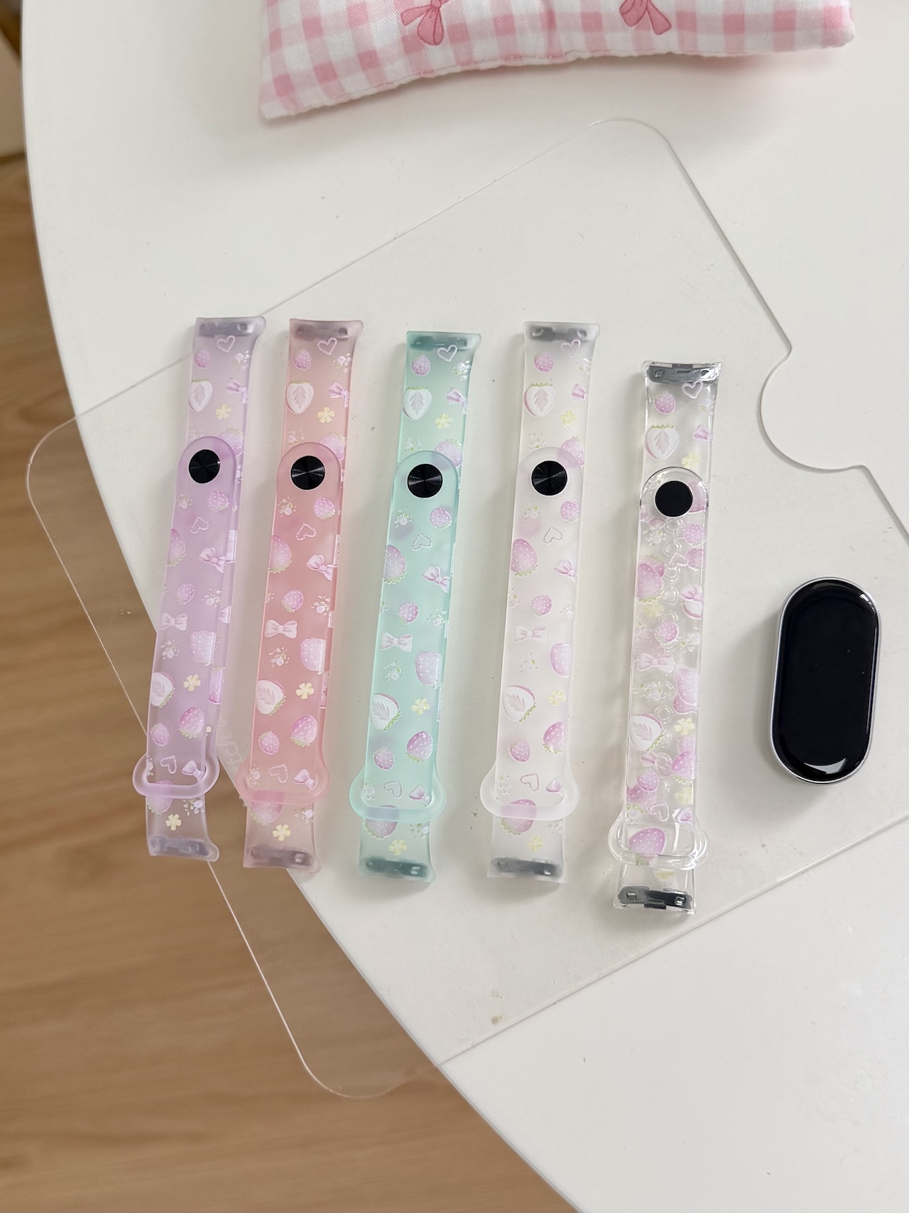 Android Smartwatch Accessories - สายรัดข้อมือ TPU ลายโบว์สตรอว์เบอร์รี่สุดน่ารัก สำหรับ Xiaomi Band