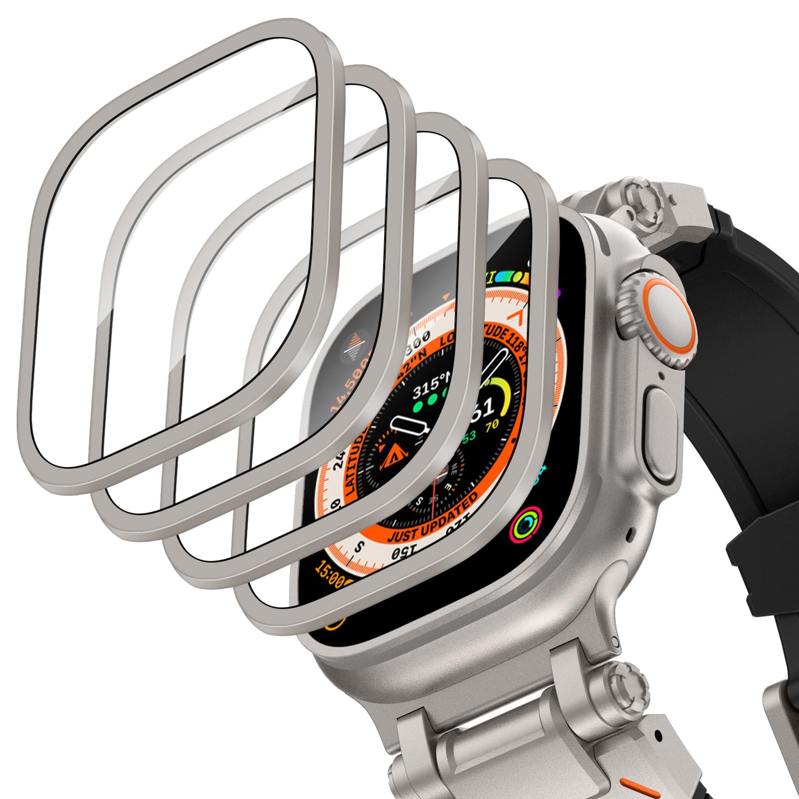 Smartwatch Straps & Accessories - เคสอลูมิเนียมอัลลอยด์ + กระจกนิรภัยสำหรับแอปเปิ้ลวอทช์อัลตร้า 2-3 49 มม.ป้องกันรอยขีดข่วนป้องกันหน้าจอไอวอทช์
