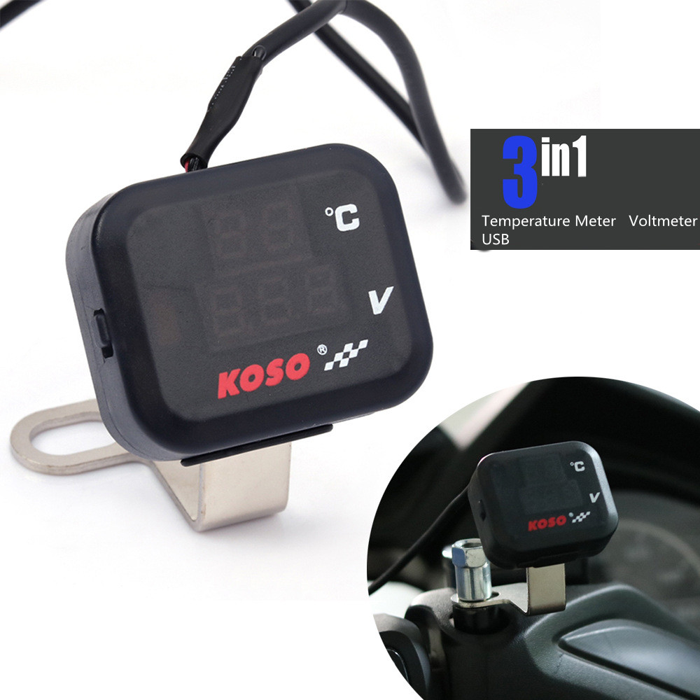 Smartwatch Universal - 3 in 1 Universal KOSO รถจักรยานยนต์เครื่องวัดอุณหภูมิโวลต์มิเตอร์ตัวบ่งชี้แรงดันไฟฟ้าดิจิตอลจอแสดงผล