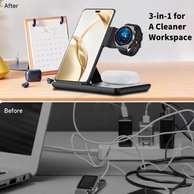 แท่นชาร์จไร้สายแบบพับได้ 3 in  - Watch Charger Cable บทวิจารณ์และราคา