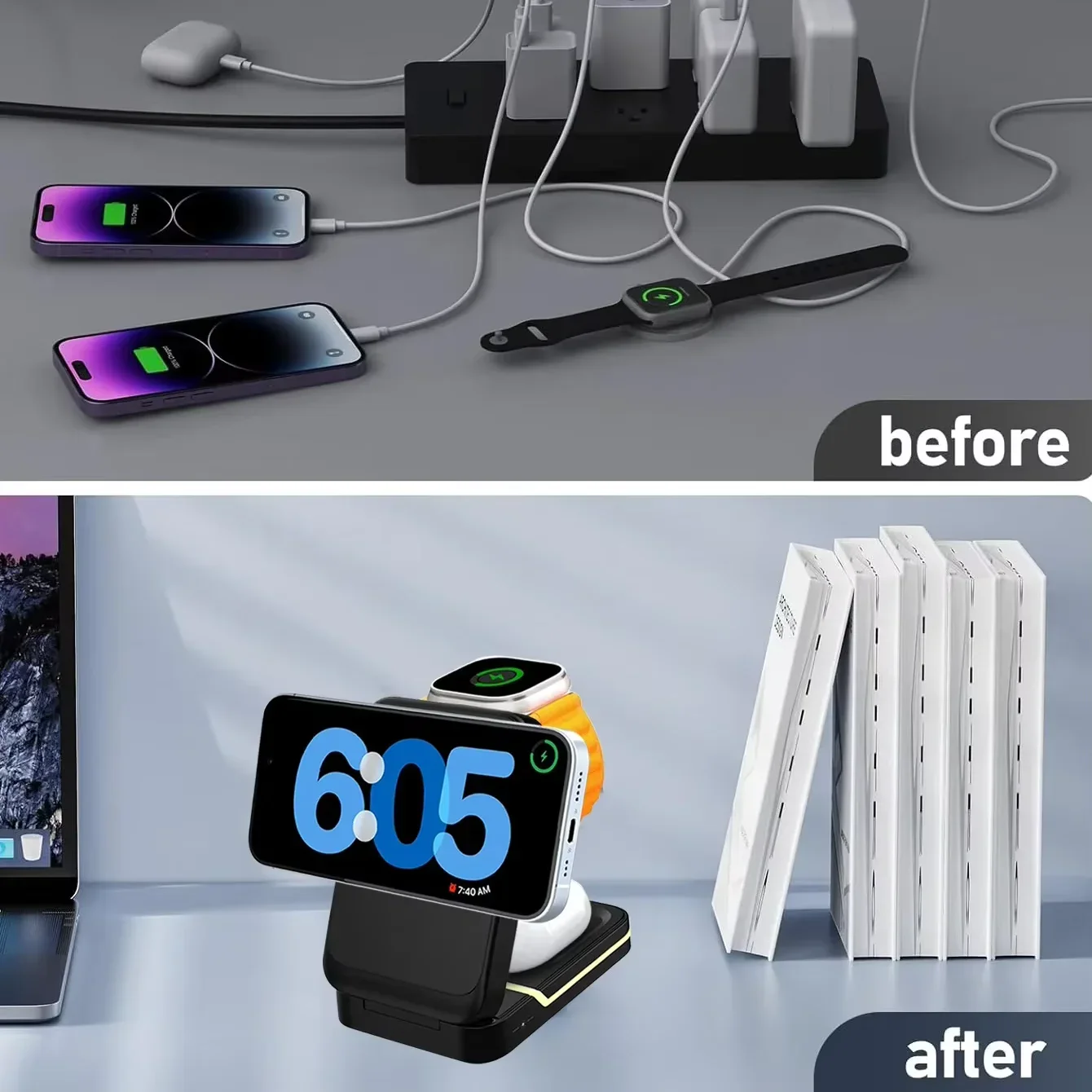 แท่นชาร์จไร้สายแบบพับได้ 3 in  - Wireless Charger Watch บทวิจารณ์และราคา